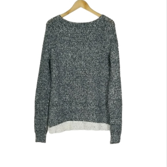 Shyanne Grey Knit Lace Trim Sweater Size Large - Picture 2 of 10